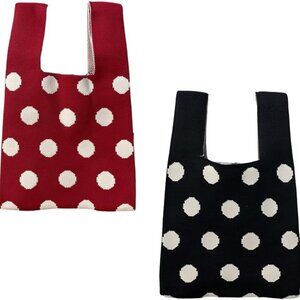 2Pcs Red Black Polka Dots Knitted Satchel Bags Versatile Daily Handbags Women